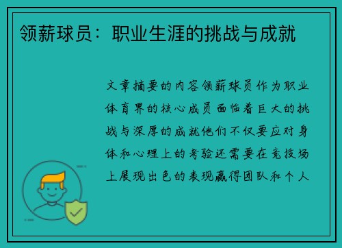 领薪球员：职业生涯的挑战与成就